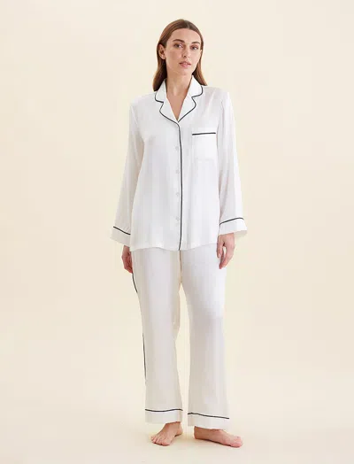 Papinelle Sylvie Silk Piped Full Length Pj In White