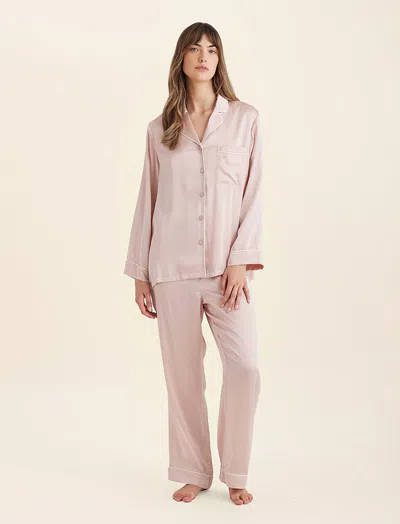 Papinelle Sylvie Silk Piped Full Length Pj In  Pink