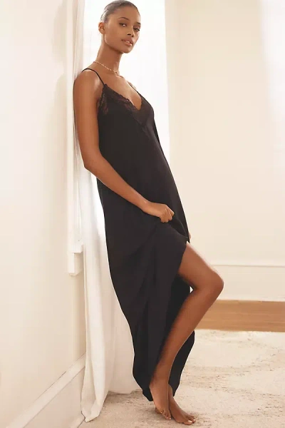 Papinelle Talia Lace-front Maxi Nightgown In Black