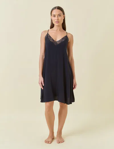 Papinelle Talia Lace Front Midi Nightgown In Black
