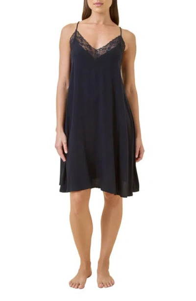 Papinelle Talia Lace Front Midi Nightgown In Black