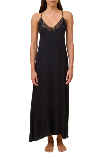 Papinelle Talia Lace Front Maxi Nightgown In Black