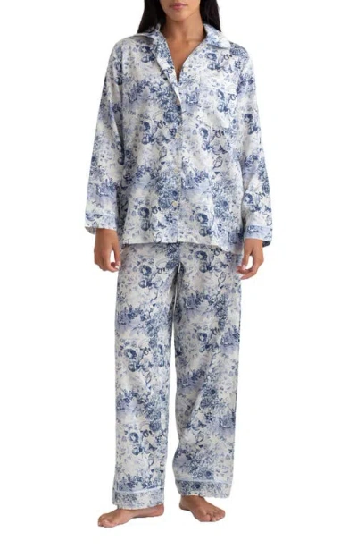 Papinelle Toile De Jouy Cotton Sateen Pajamas In French Blue