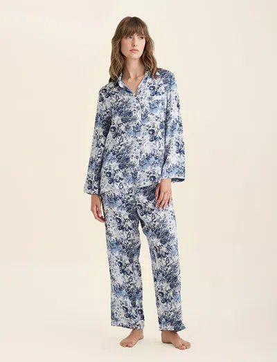 Papinelle Toile De Jouy Pure Silk Full Length Pj Set In Ecru