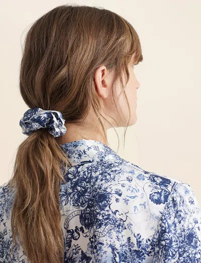 Papinelle Toile De Jouy Silk Scrunchie In Ecru