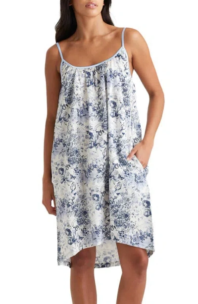 Papinelle Toile De Jouy Strappy Cotton Sateen Nightgown In French Blue