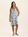 Papinelle Toile De Jouy Strappy Cotton Sateen Nightgown In French Blue