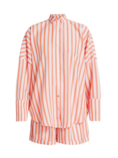 Papinelle Women's Amelie Striped Pajamas In White Sunset Orange Stripe