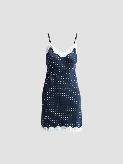 Papinelle Women's Annabelle Satin & Lace Mini Slip Nightgown In Deep Navy
