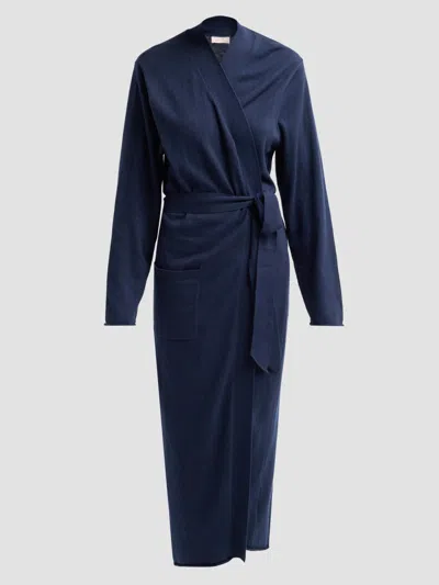 Papinelle Women's Cotton-cashmere Tie-waist Robe In Deep Navy