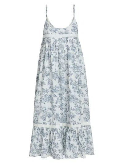 Papinelle Women's Nostalgia Strappy Floral Cotton Nightie In White