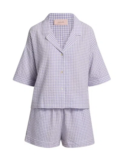 Papinelle Women's Seersucker Gingham Boxer Pajamas In Blue