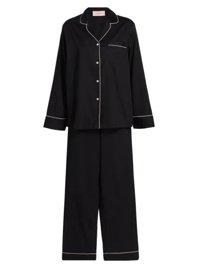 Papinelle Women's Zoe Camp Collar Cotton-sateen Pajamas In Black