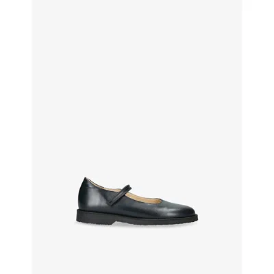 Papouelli Navy Kids' Emilia Strap Leather Mary-jane Shoes Eur 35 / 2.5 Uk In Blue