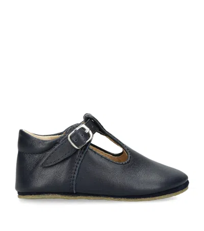 Papouelli Kids' Leather Babette Crib Shoes In Navy