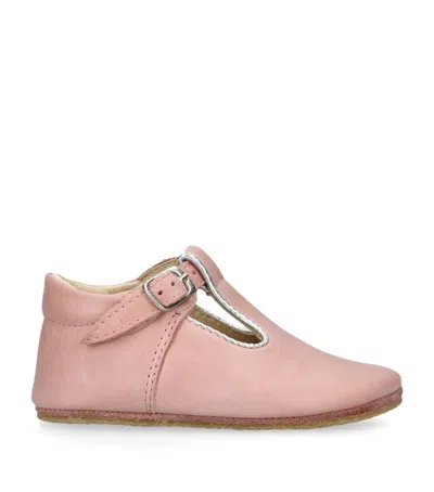 Papouelli Kids' Leather Babette Crib Shoes In Pink
