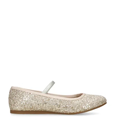 Papouelli Kids' Leather Glitter Bug Ballet Flats In Silver