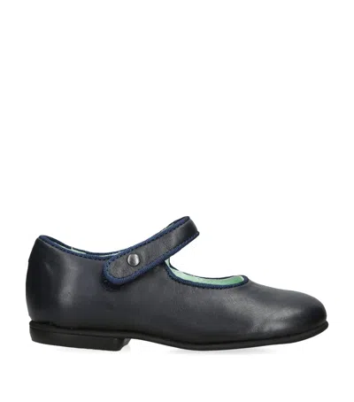 Papouelli Kids' Leather Maud Popper Flats In Blue