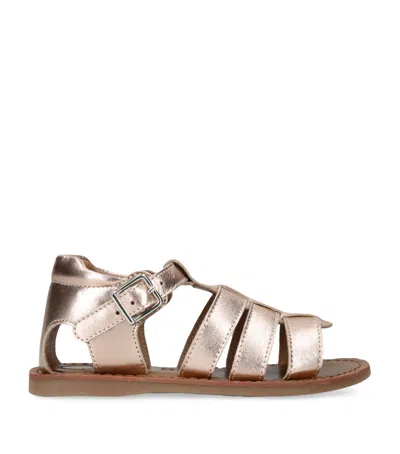Papouelli Kids' Leather Tassie Sandals In Brown