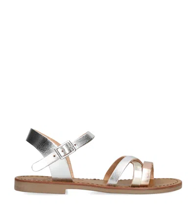 Papouelli Kids' Metallic Leather Sophie Sandals In Grey
