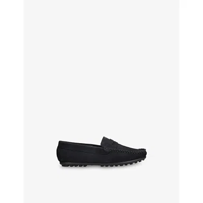 Papouelli Navy Kids' Felix Suede Moccasins Eur 34 / 2 Uk In Blue