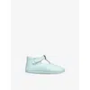 Papouelli Baby Poppie T-bar Leather Crib Shoe In Pale Blue