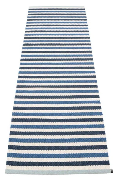 Pappelina Teo Stripe Woven Indoor/outdoor Rug In Blue Tones