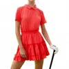 Par Social Short Sleeve Tiered Dress In Coral In Red