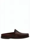 Paraboot Backless Dark Brown Leather Loafers With Signature Stitching In Brown