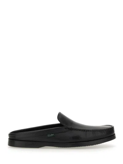 Paraboot Leather Moc Stitch Round Mules In Black