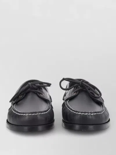 Paraboot Barth Boat Shoes Contrast Stitching Round Toe In Black