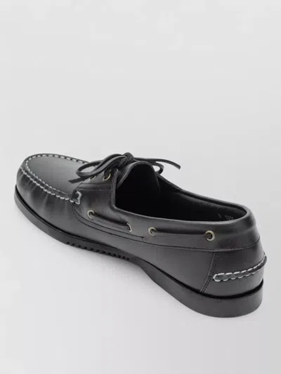 Paraboot Boat Shoes Contrast Stitching Rubber Sole In Black