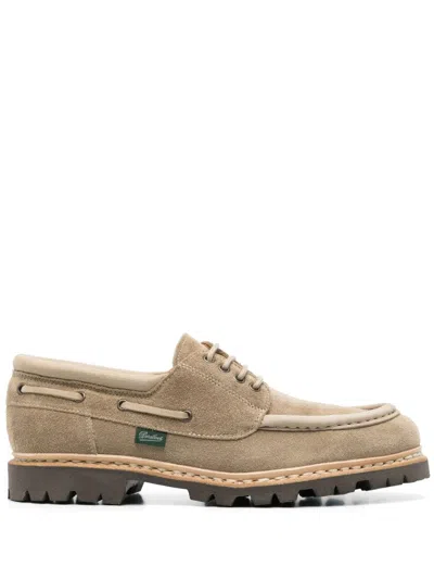 Paraboot Chimey Suede Moccasin With Almond-shaped Toe In Brown