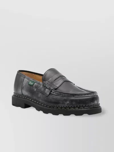 Paraboot Distressed Leather Loafers Chunky Sole In Black