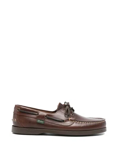 Paraboot Moccasin Brown Loafers With Detailed Stitching In Black