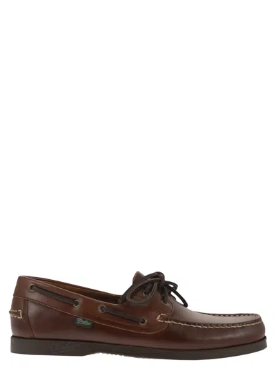 Paraboot Leather Boat Shoes With Laces In Brown