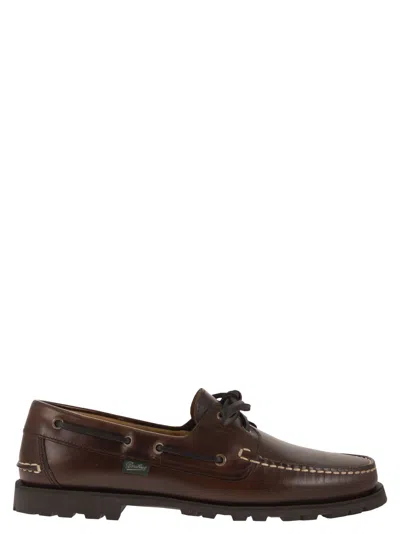 Paraboot Leather Boat Shoes With Lug Sole In Brown