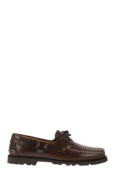 Paraboot Leather Boat Shoes With Lug Sole In Brown