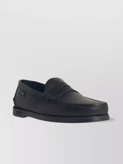 Paraboot Leather Loafers With Penny Strap And Round Toe In Black