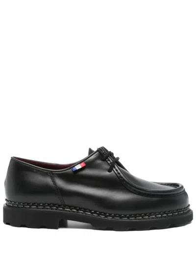 Paraboot Black Leather Loafers With Moc Toe Design