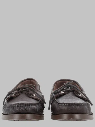 Paraboot Luxurious Deer Leather Flat Shoes For Men In Black