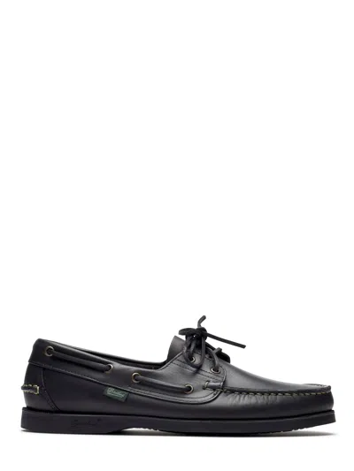 Paraboot Moccasin-style Black Leather Flat Shoes With Lace-up Design