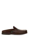 Paraboot Backless Dark Brown Leather Loafers With Signature Stitching In Multi