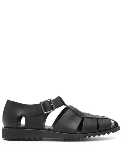 Paraboot Flat Sandals Open Toe Cut Out Design In Black