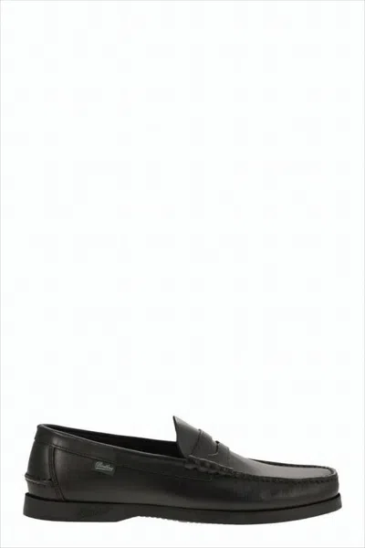 Paraboot Penny Loafers With Smooth Leather And Rubber Sole In Black