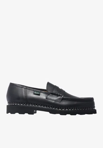 Paraboot Reims Leather Penny Loafers In Black