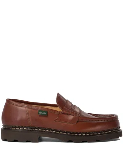 Paraboot Chunky Sole Round Toe Stitched Detailing Loafers In Brown