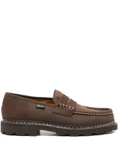 Paraboot Reims Suede Loafers With Canvas Inserts In Brown