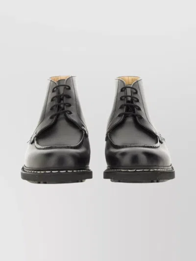 PARABOOT ROUND TOE BOOTS WITH RUBBER SOLE AND STITCHING