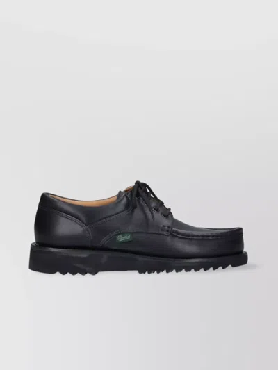 Paraboot Round Toe Leather Brogues With Stitch Detailing In Black